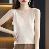 2022 springsummer worsted wool camisole womens front and rear v neck knitted bottoming shirt loose inside suit