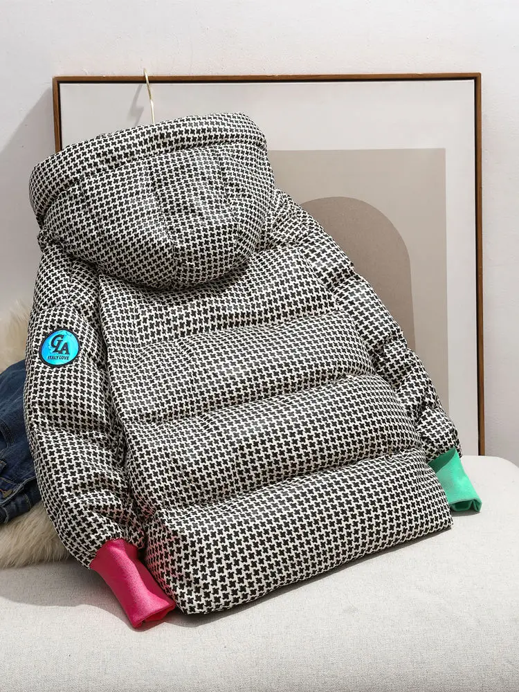 Winter Coats Women Plaid Puffer Jacket Parka Super Hot Coats Hooded Down Jacket Loose Korean Fashion Snow Clothes