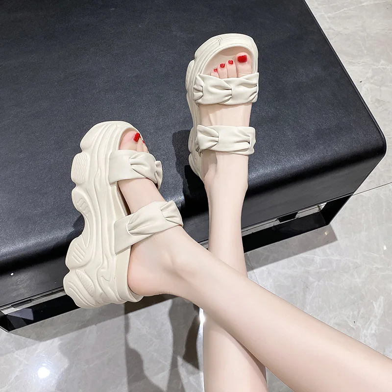 

Female Shoes House Slippers Platform Women Heels On A Wedge Luxury Slides Low 2023 High Summer Designer Basic Fabric Rome Round
