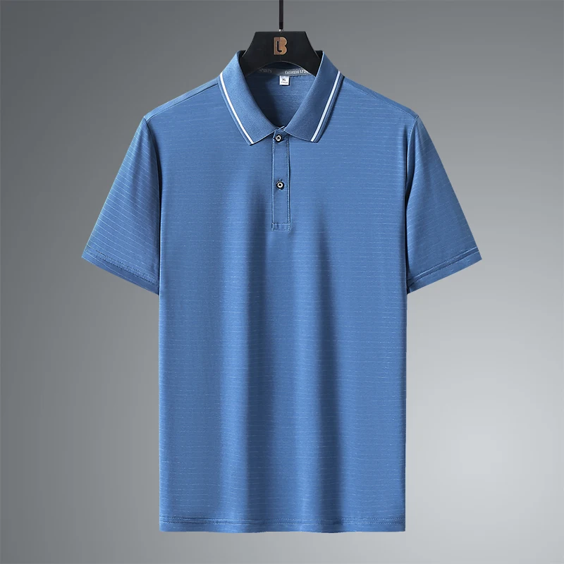 

Casual 2023 Summer Short Sleeve Solid Blue Black Polo Shirt Brand Fashion Clothes For Men Oversize 4XL 5XL