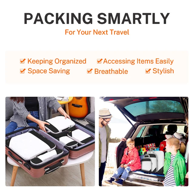 6PCS Compressed Travel Storage Organizer Set With Shoe Bag Mesh Visual Luggage Portable Packing Cubes Lightweight Suitcase Bag 6