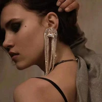 europe and america new exaggerated u shape crystal tassel earrings for women fashion jewelry rhinestone statement earings
