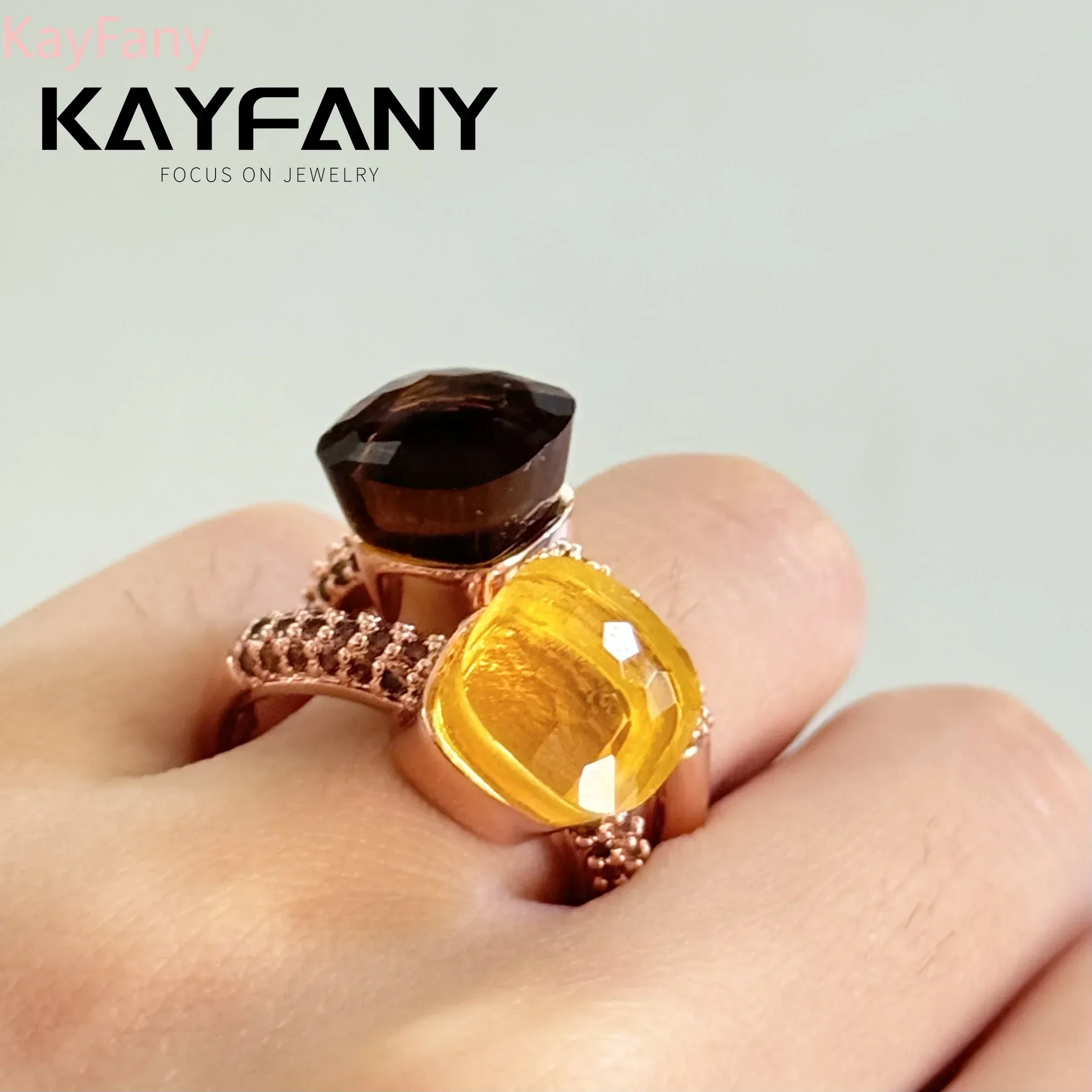 Kayfany официальное классическое кольцо Nudo в конфетовом стиле с инкрустацией кристаллами коричневое кольцо с цирконом ювелирные изделия из розового золота для женщин лучший праздничный подарок (art.: 3920cb88e2ed8) - 3920cb88e2ed8