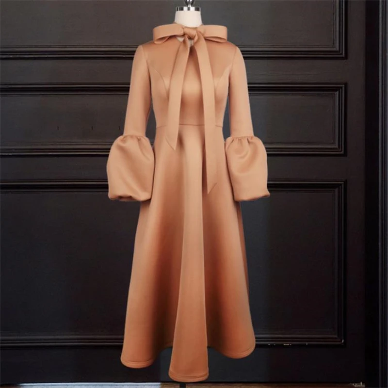 

Loose Fashion V-Neck Bubble Long Sleeves Casual Fashion Printed Belt Slim Women's Dresses