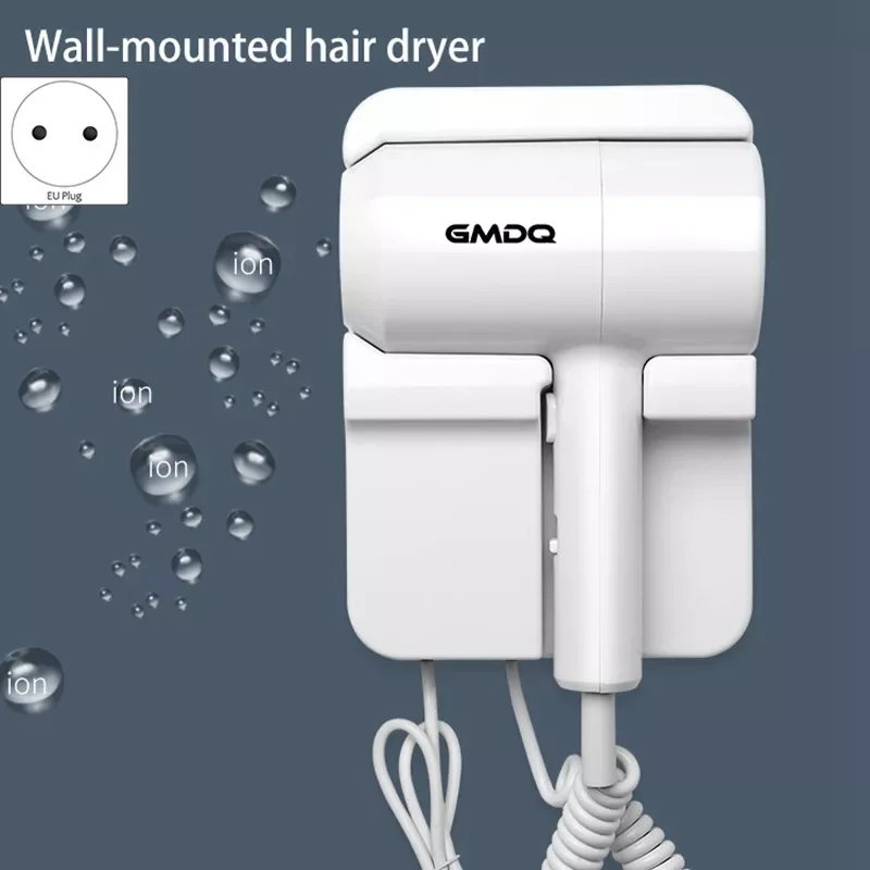 GMDQ Hot&Cold Wind Blow Hair Dryer Electric Wall Mount Bathroom Hotel Negative Ion Blower with USB Bracket Black EU Plug enlarge