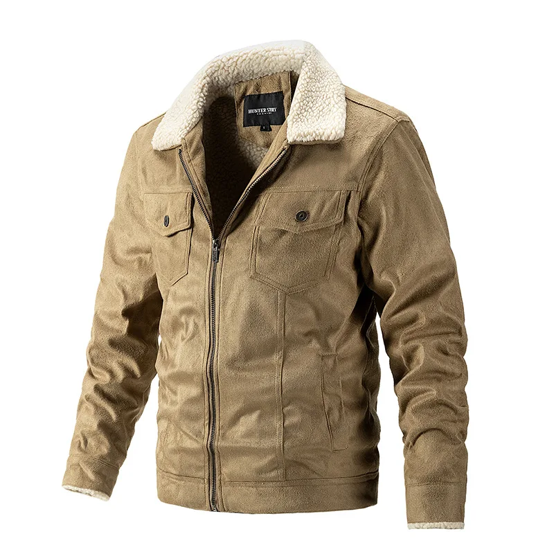 2023 New Winter Men's Jacket Thickened Lamb Wool Lining Polo Collar Thermal High Quality   Baseball