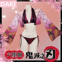 japanese anime demon slayer daki cosplay sexy swimsuit beach party costume tops shorts cape 2022 new