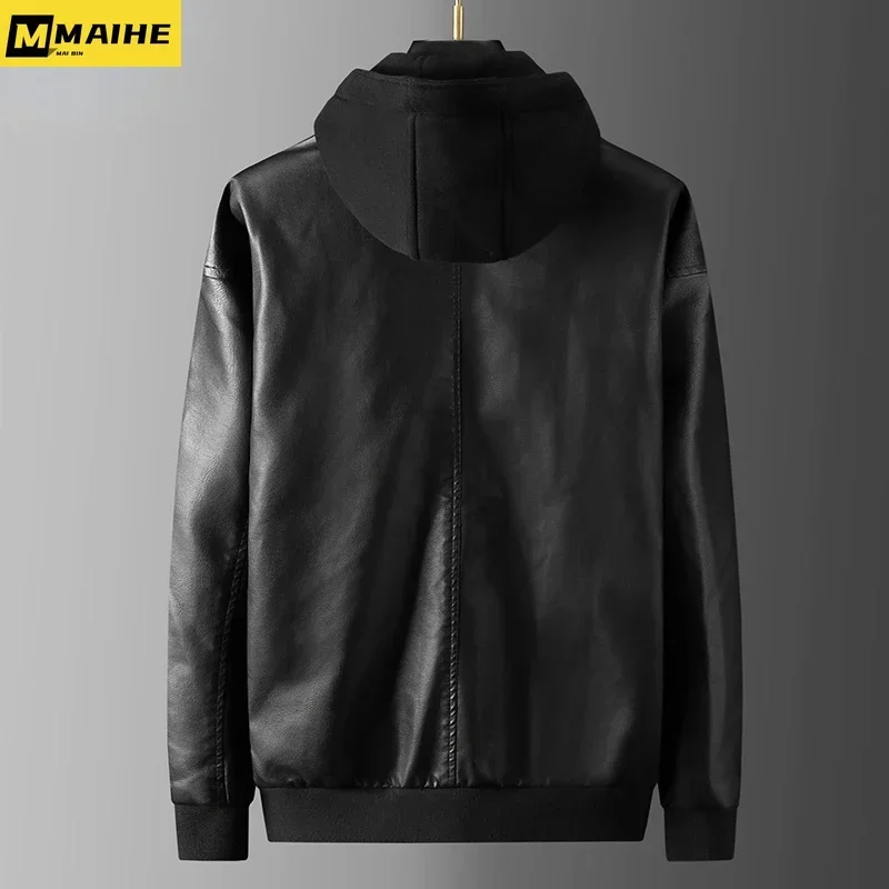 Куртка мужская короткая из ПУ кожи с капюшоном весна 2024