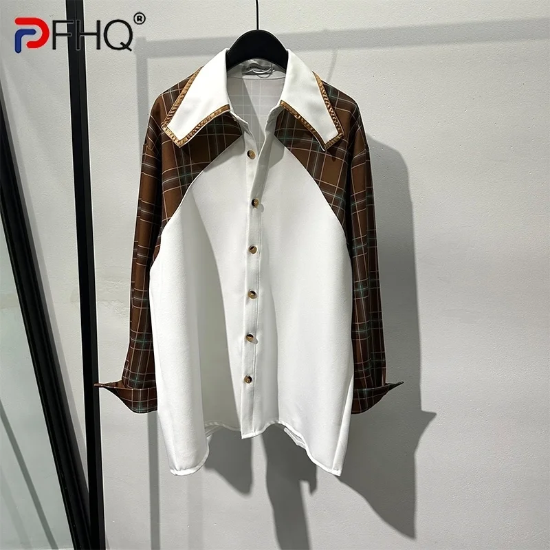 

PFHQ Autumn Men's Plaid Shirts Fashion Contrast Loose Long Sleeve Handsome Streetwear High Quality Simple Versatile Tops 21Z1194