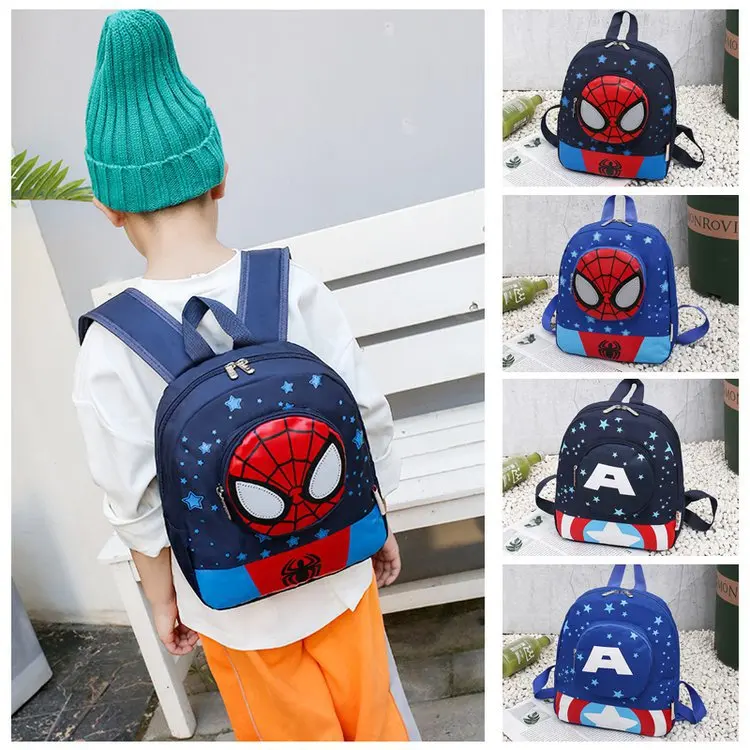 New Kindergarten Backpack Captain America Spider-Man Anime Print Children's School Bag Boys Snack Travel Backpack for 3-12Y