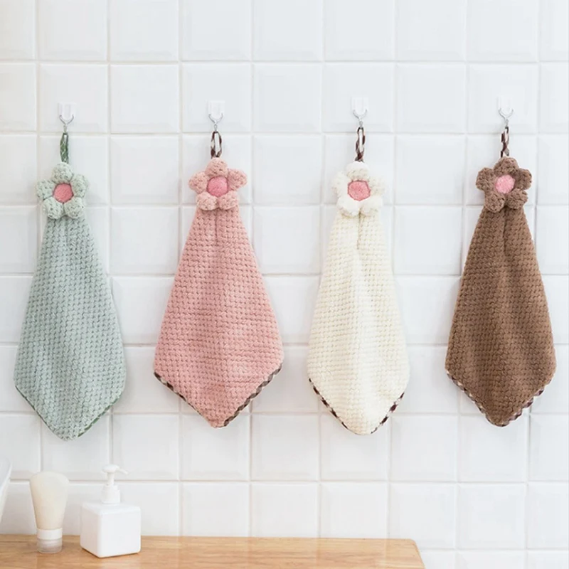 

Подвесное полотенце в виде подсолнуха, мультяшное полотенце для ванной и кухни, Коралловая бархатная впитывающая ткань, посуда, кухонные ак...