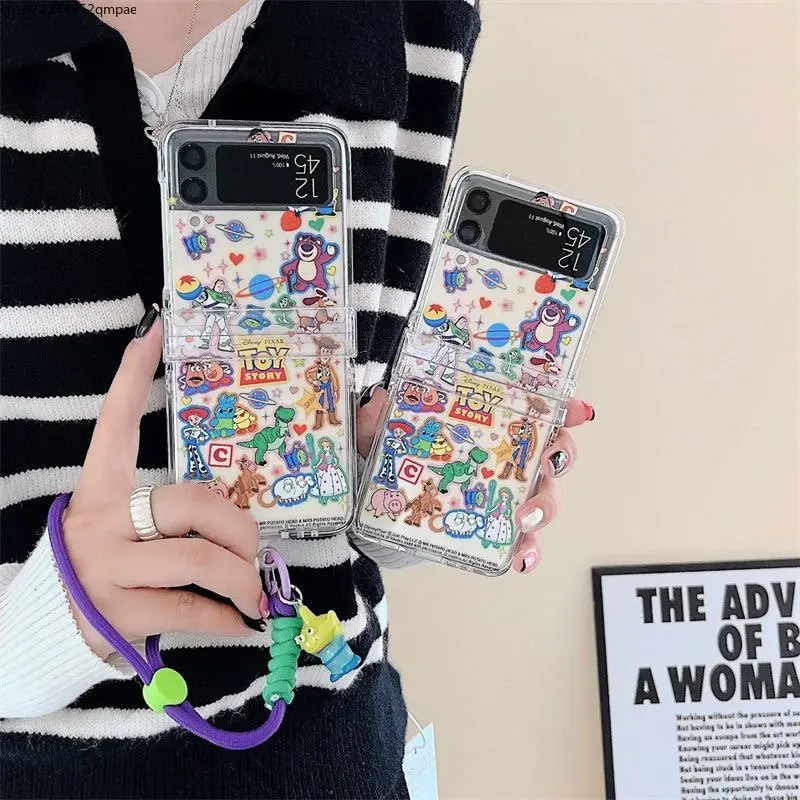 

Disney Toy Story Buzz Lightyear Alien with Lanyard Phone Case for Samsung Galaxy Z Flip 3 Z Flip 4 Hard PC Anti-drop Back Cover