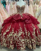 golden lace appliques glitter burgundy quinceanera dress for sweet 16 year girl ball gown sexy spaghetti strap puffy debut gowns