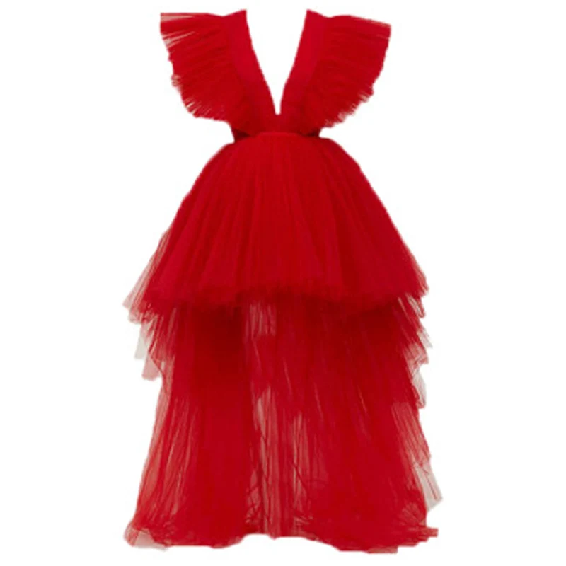 

abiye Red Lush Prom Party Dresses Asymmetrical vestido de festa longo High Low Stand Up Long Prom Gowns abendkleider