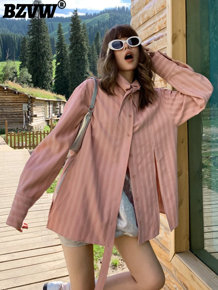 

Полосатая рубашка и блузка BZVW неправильной формы с разрезом, модная повседневная женская рубашка, Новинка весна-осень 2023, 25X2722