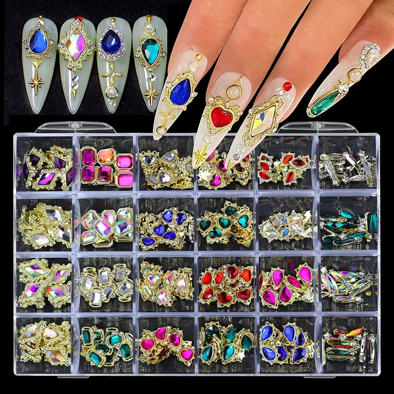 Luxury Kit Alloy Heart Nail Art Decorations AB Crystal Glass Gems Nail Rhinestones 3D Mixed Charms Nail Diamonds Accessories