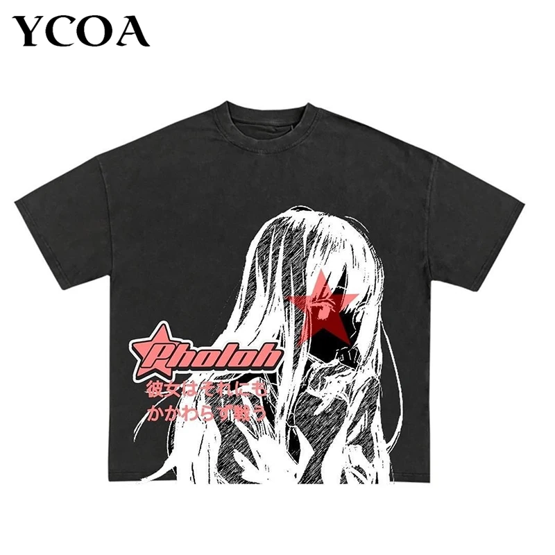 

Женская футболка большого размера Y2k, хлопковые футболки в стиле Харадзюку, яркая футболка в готическом стиле, летняя аниме одежда с коротки...