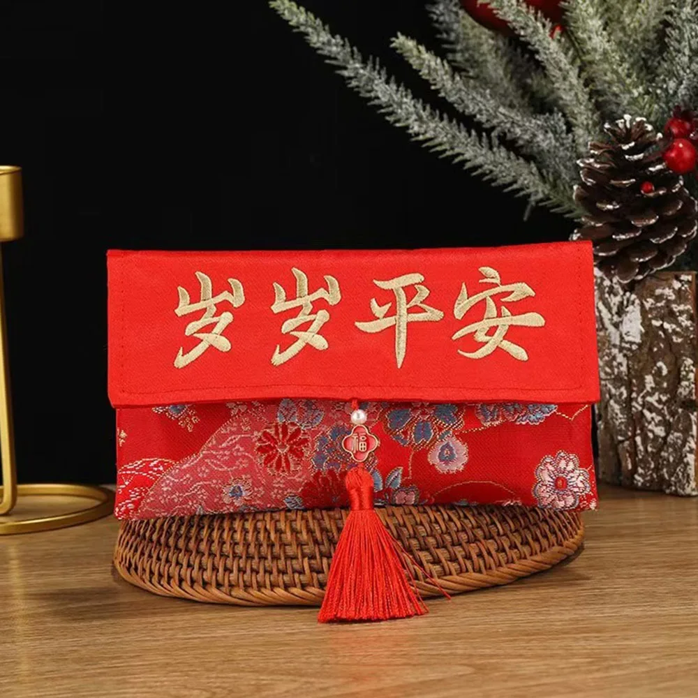 

Карман для денег с несколькими узорами, кисточка, дизайн с замком долголетия, новогодняя сумка для благословения, HongBao Best Wishes, парчовый красный конверт