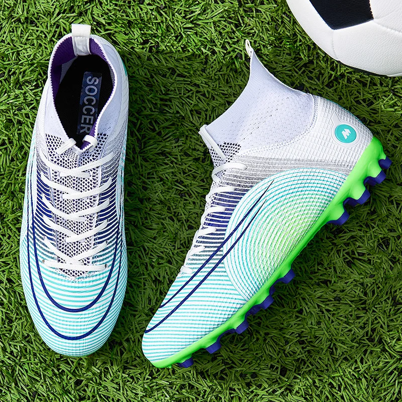 Adult Professional Soccer Shoes Non-Slip Long Spike Football Boots Young Kids High Ankle Cleats Grass Soccer Sneakers 33-46#