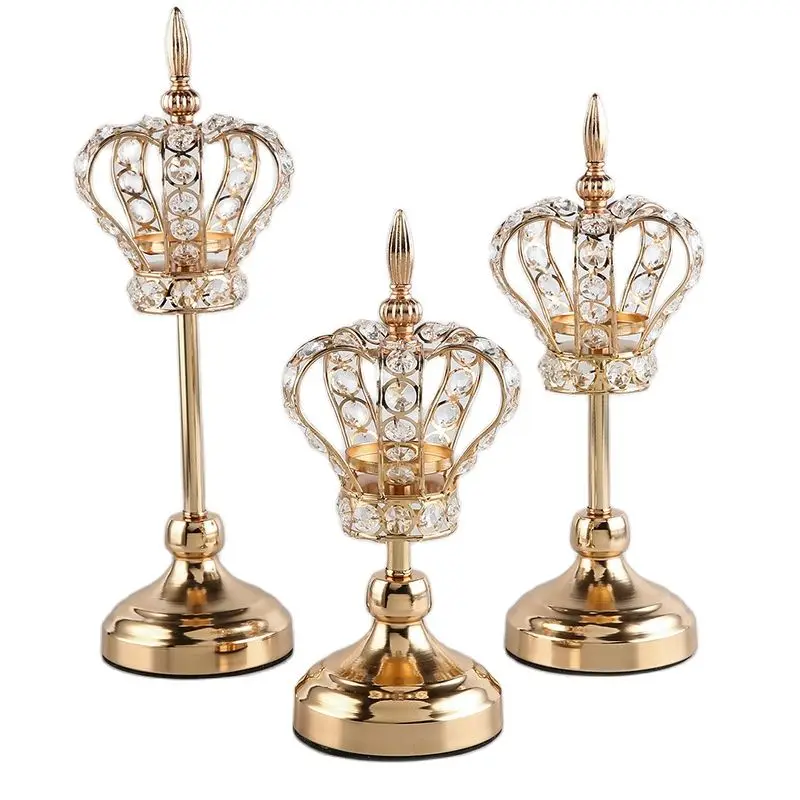 

European crown crystal candlestick wedding props household metal ornaments candelabra candle holders candle holder home decor