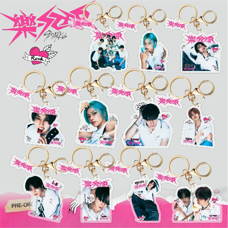 

KPOP Stray Kids ROCK-STAR Keychain Hyunjin Felix HAN LEE KNOW Fashion Acrylic Key Ring Holder Gifts Car Bag Charm Accessories