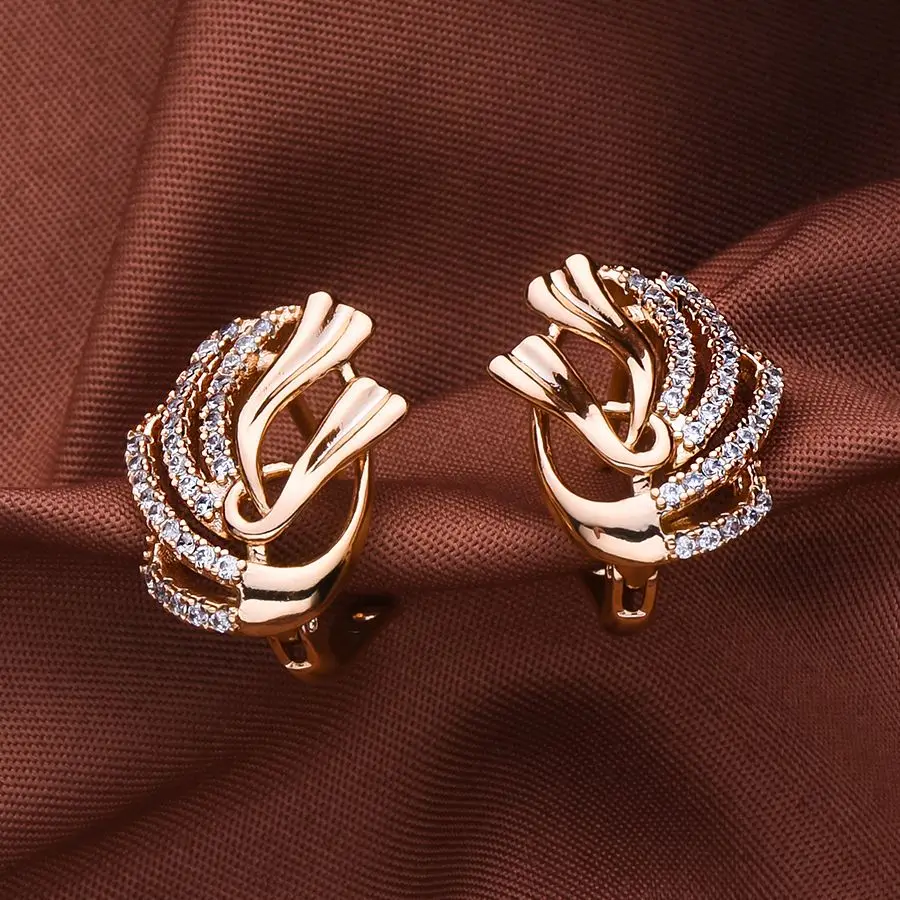 

Dckazz New Zircon Earring Fashion Hollow Delicate Shiny 585 Rose Gold Color Drop Earring for Woman Engagement Jewelry Gift Set