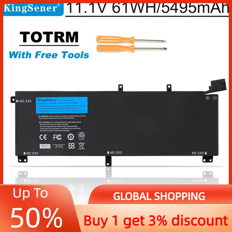 Аккумулятор KingSener TOTRM T0TRM для ноутбука Dell XPS 15 9530 Precision M3800 H76MV 7D1WJ 11,1 В 61WH, бесплатные инструменты
