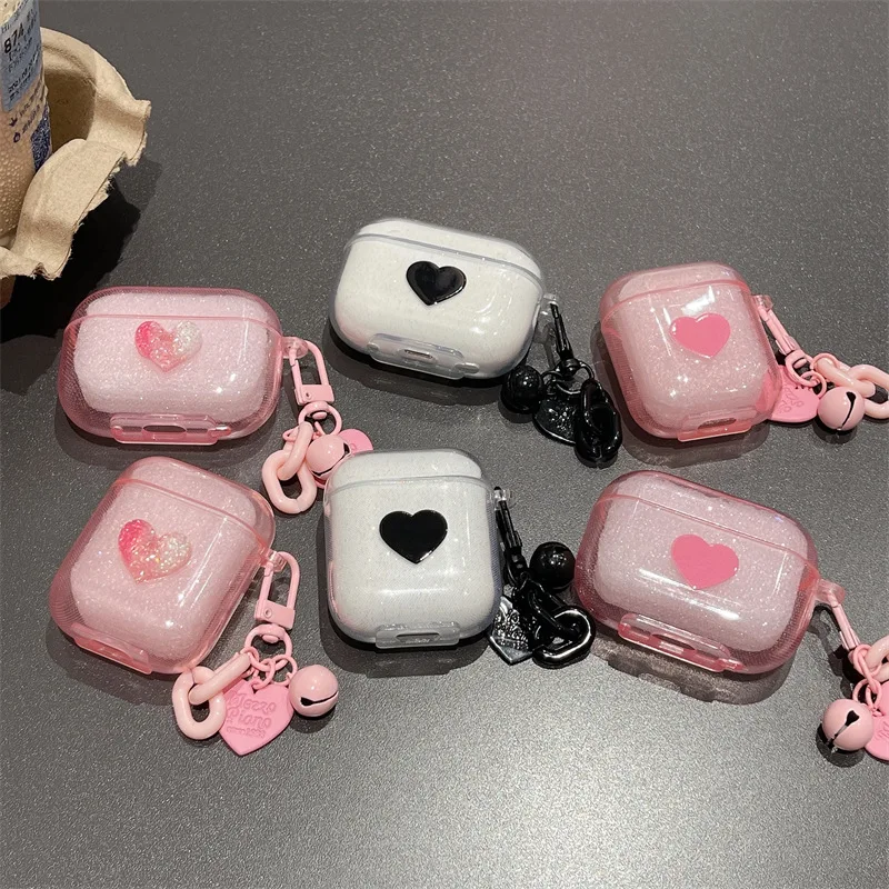 

Black Pink Gradual Love Case for AirPods Pro2 Airpod Pro 1 2 3 Bluetooth Earbuds Charging Box Protective Earphone Case Cover