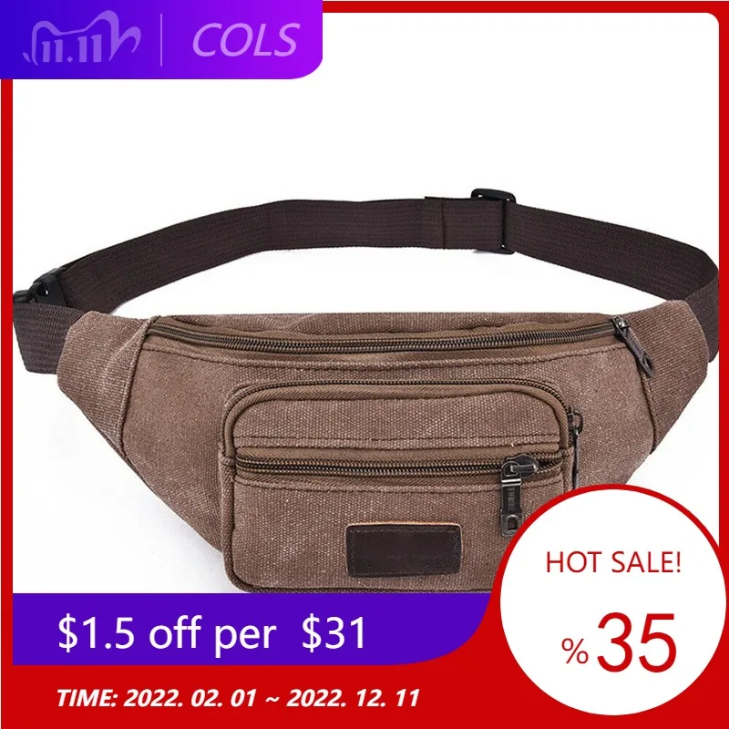 

Men Casual Durable Fanny Waist Pack Male Waist Bags Belt Canvas 2022 New Hip Bum Military Bag Pouch Three Zipper Pocket Banane