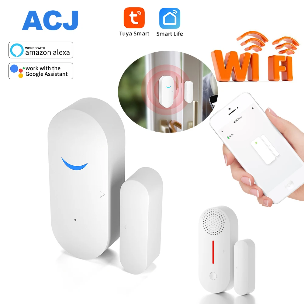 

ACJ WiFi Door Sensor Tuya Smart Door Open Closed Detectors App Notification Google Home Alexa Window Open Detector Smart Life