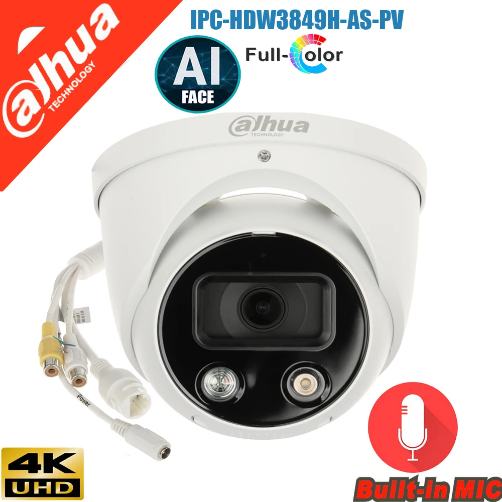 

IP-камера Dahua 4K IPC-HDW3849H-AS-PV, 8 Мп, 24 часа, полноцветное активное сдерживание, сетевая камера с фиксированным фокусным глазным яблоком WizSense