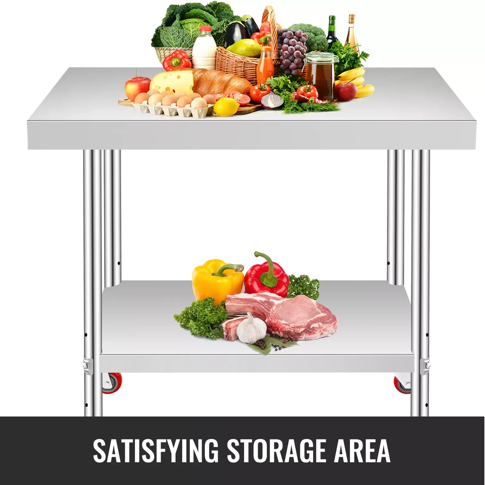 

Коммерческий кухонный Рабочий стол из нержавеющей стали с 4 колесами, кухонный стол для подготовки еды, шитья, стирки, поделок, гаража