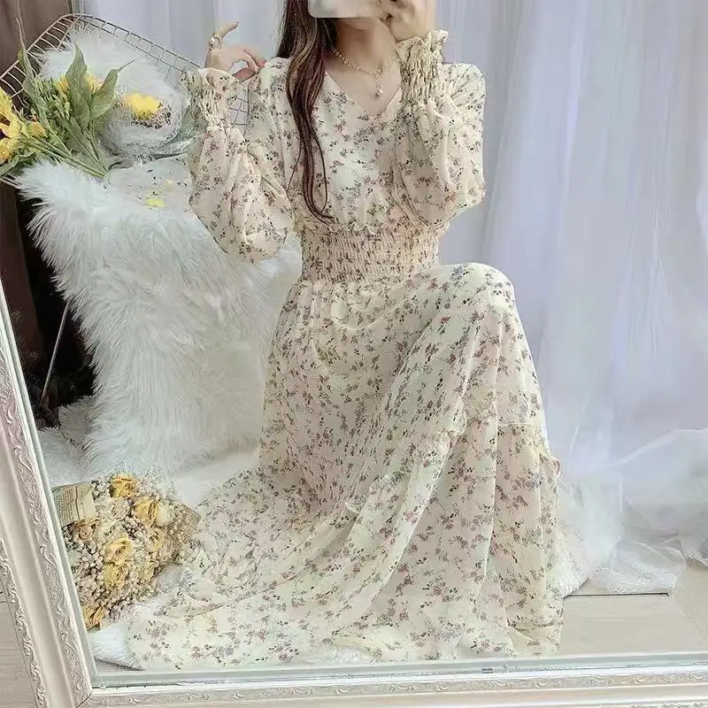 Женское шифоновое платье с длинным рукавом и V-образным вырезом (art.: 3920bd22406ae) - 3920bd22406ae