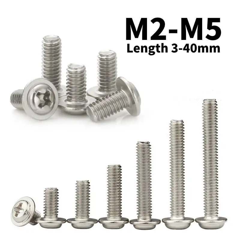 

M2 M2.5 M3 M4 M5 PWM 304 A2 Stainless Steel Phillips Round Head Washer Screw Bolt With Spacer Ring Length 3-40mm