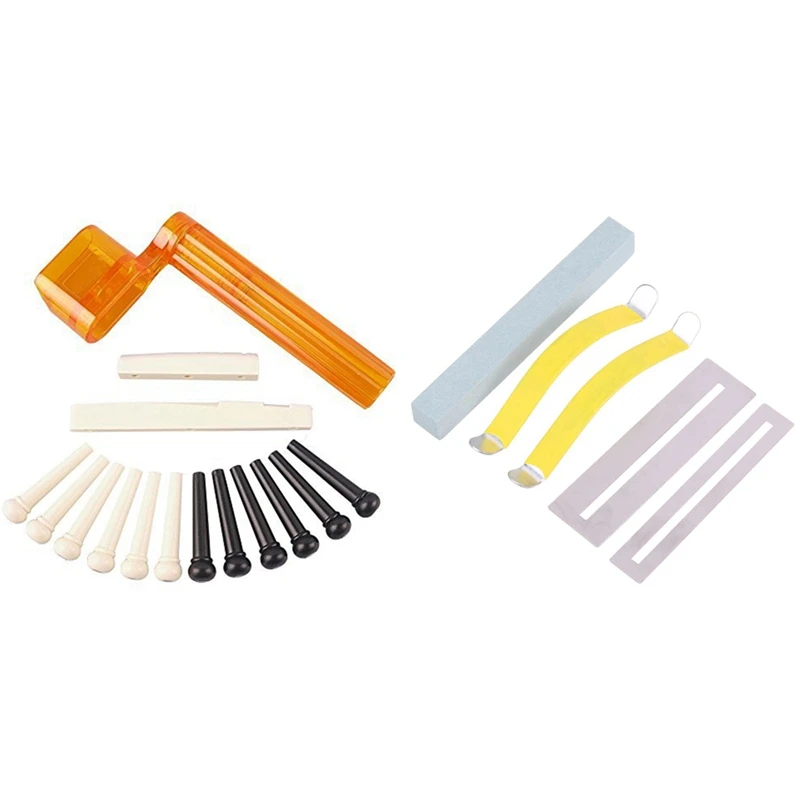 

5Pcs Guitar Bass Fretboard Fret Protector And Fret Sanding & 6Pcs Tint Bridge Pin+String Winder Plus Nut Saddle Set