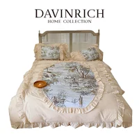 DAVINRICH Art Cotton Bedding Set 4 Pcs French Rustic Style Seine River Landscape Romantic Bedspread Quilt Sets DHL Free Shipping