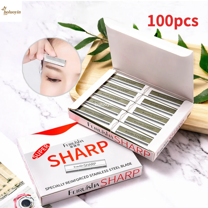

Hot 100pcs Permanent Makeup Eyebrow Trimmer Microblading Blades Maquiagem Special Razor Stainless Steel Scraping Eyebrow Blade