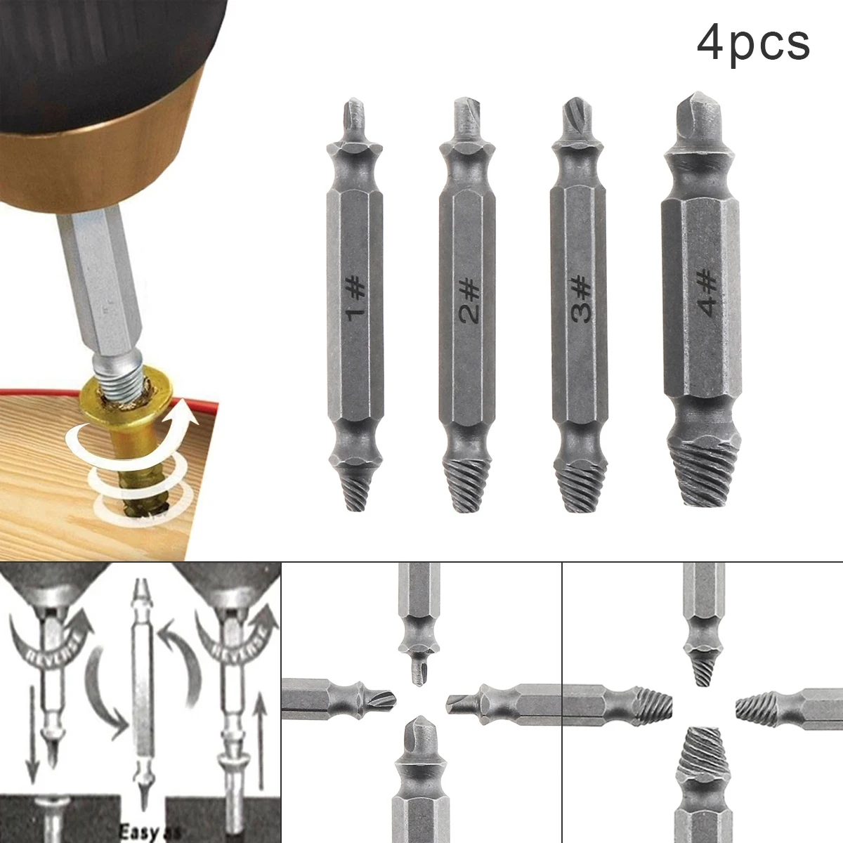 

4 шт./лот, съемник болтов S2, экстрактор для винтов из легированной стали, сверло, инструменты с шестигранной ручкой, экстрактор поврежденного винта, съемник сломанного съемника