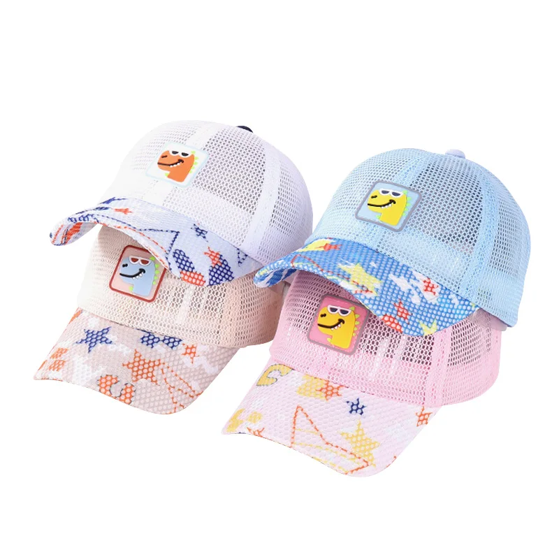 

Summer Baby Baseball Cap Leather Label Dinosaur Sun Caps for Boys Girls Breathable Mesh Cartoon Kids Hats Cute Child Items 3-8 Y