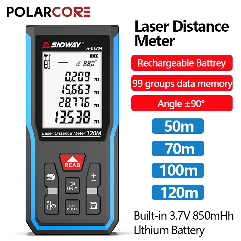 

Laser Distance Meter 50/70/100/120m Digital Infrared Rangefinder USB Rechargeable Trena Roulette Ruler Distance Measuring Tape