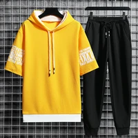 2022 summer new mens hooded short sleeve fashion clothes mens suit with casual sports short sleeve suit