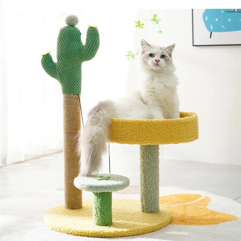 

Cat Climbing Frame Scratching Column Sisal Cactus All-In-One Cat Toy Cat Nest Wear-resistant Band Hanging Ball Pet Supplies Toy