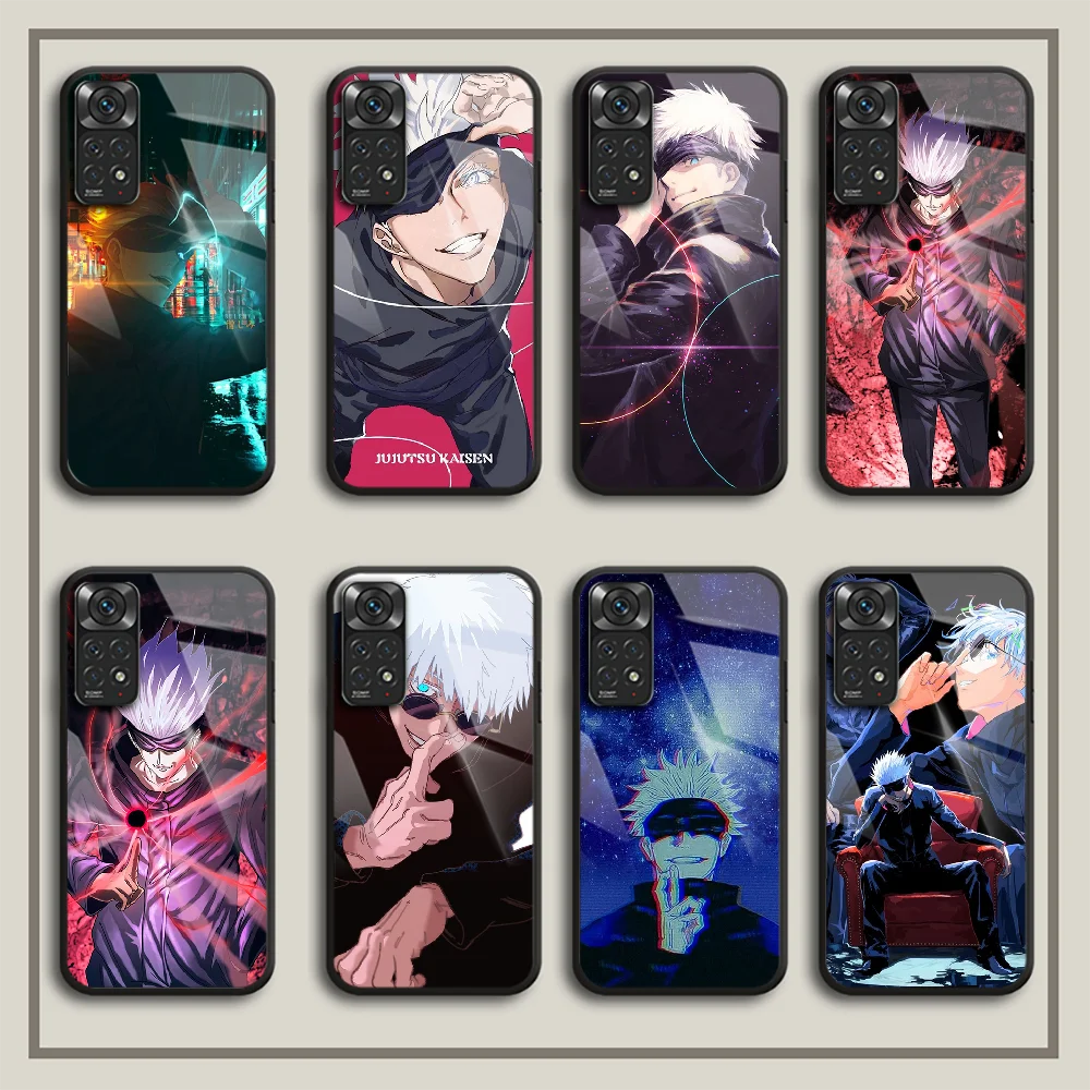 

Gojo Jujutsu Kaisen Tempered Glass Phone Case Cover For Xiaomi Redmi Note 6 7 8 9 10 11 12 K60 A C S Pro Plus Black
