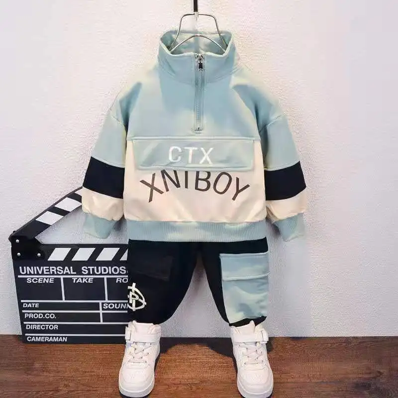 

Модный детский костюм на осень и зиму, комплекты одежды для мальчиков, Детский свитшот с длинным рукавом и капюшоном, штаны, повседневная од...