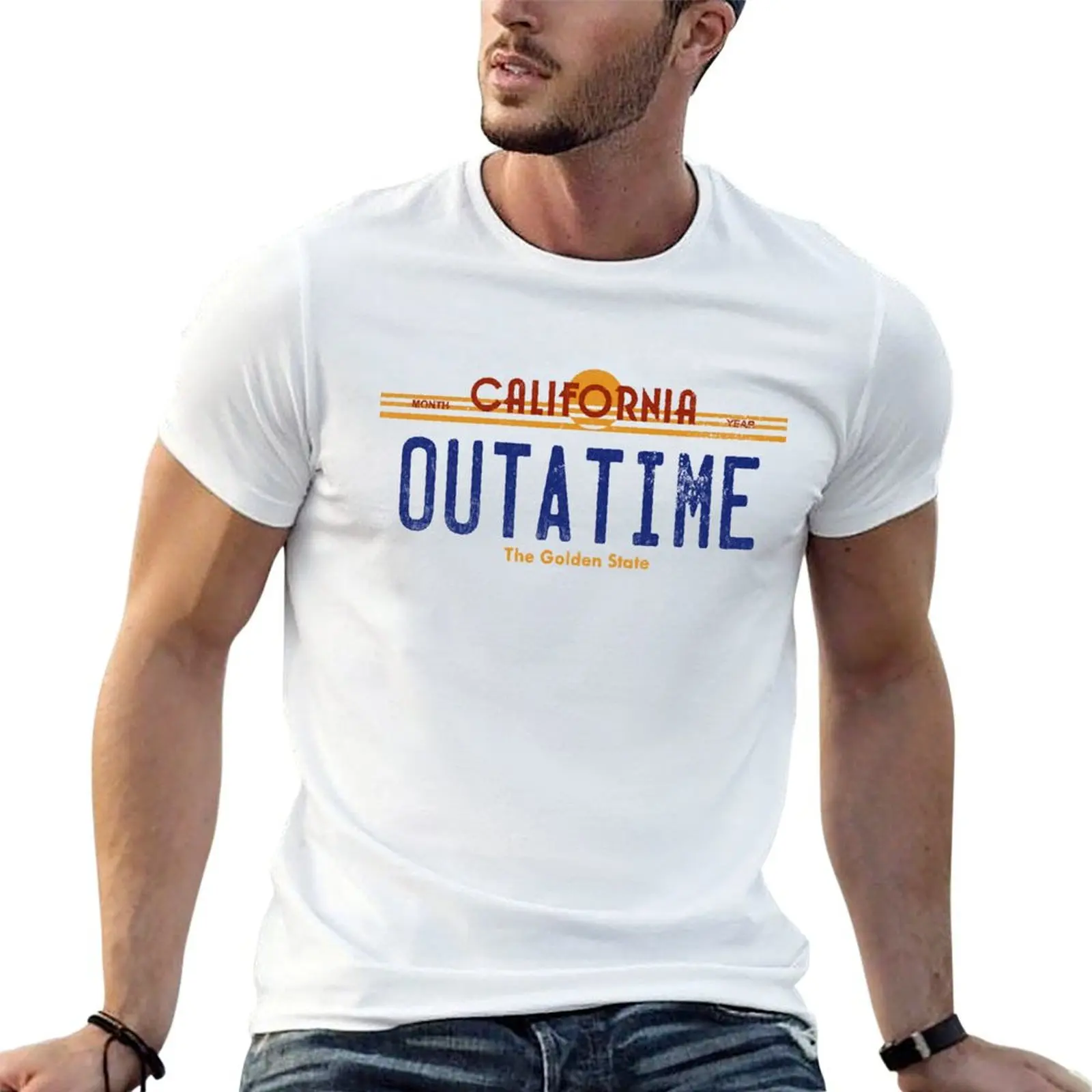 Фото Футболка Outatime с графическим принтом для мужчин, мужские футболки, мужская футболка из плотного хлопка №1