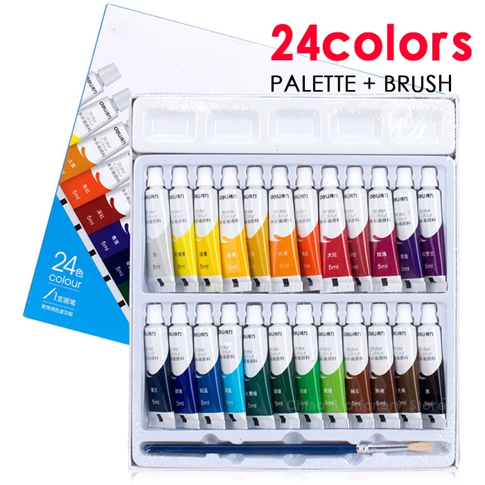 

Deli 24Color Watercolor Paint Brush Portable Art Artist Student Painting Watercolor School Supplies