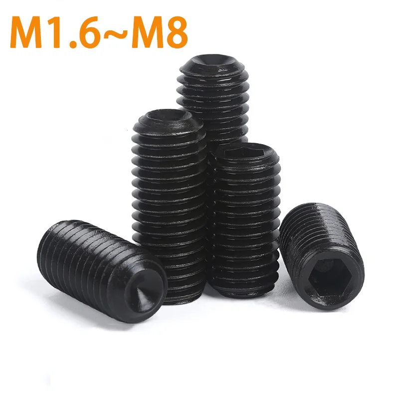 

10-50pcs M1.6 M2 M2.5 M3 M4 M5 M6 M8 DIN916 Black Grade 12.9 Alloy Steel Hex Hexagon Socket Allen Cup Point Grub Screw Set Bolt