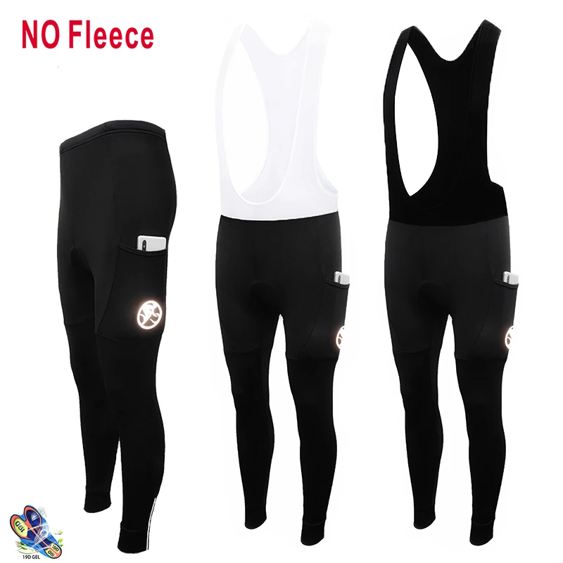 

Winter Cycling Long Bib Pants Thermal Fleece Men MTB Downhill Bike Mountain Bicycle Cycling Pants With Reflective Pocket