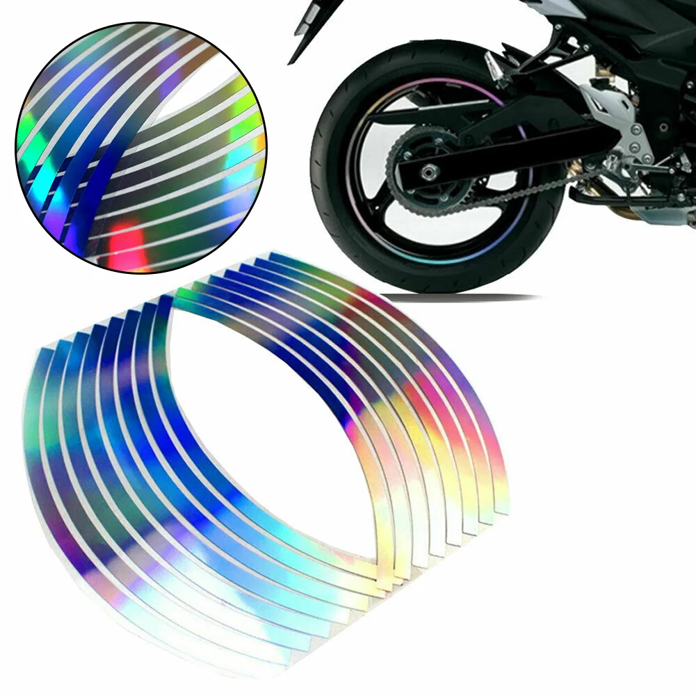 

16pcs/1 Set Reflective Stickers 8mm Car Wheel Hub Rim Stripe Tape Decal Sticker Tire Accessories For Motorcycles Bicycles Cars