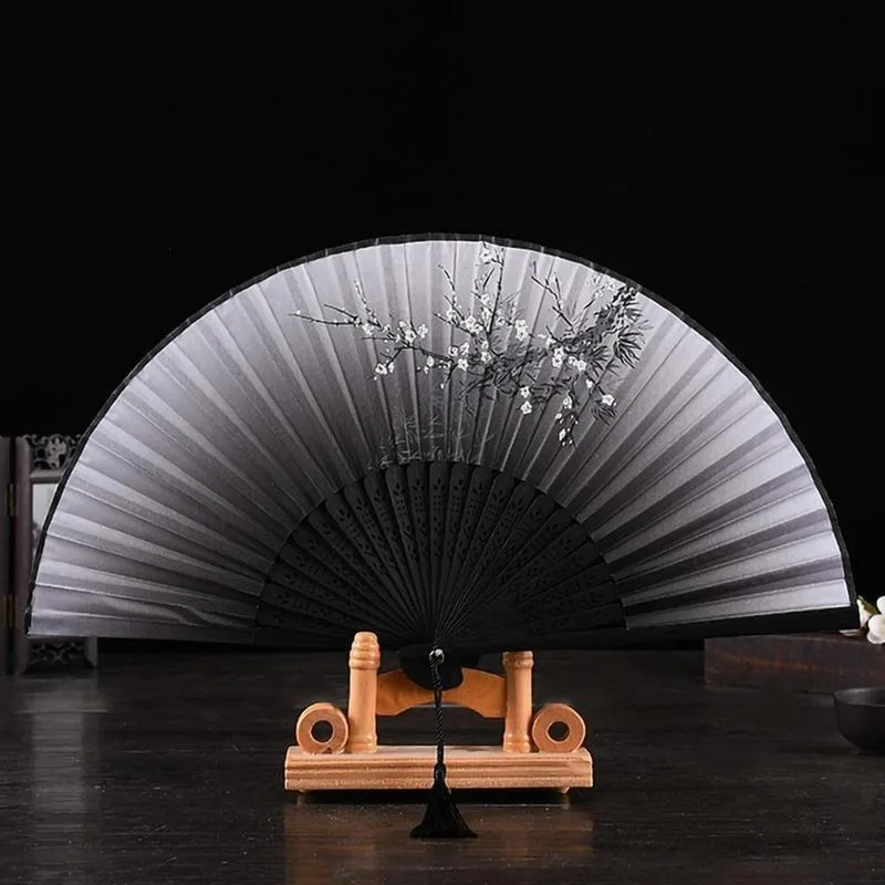 

Винтажный Шелковый Складной Веер В Стиле Ретро, ​​китайский Японский Бамбуковый Веер С Кистью Для Танцев, Ручной Веер